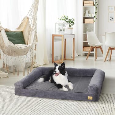 Orthopedic Dog Bed XL 100x75 cm: Dog Sofa for Large/Medium Dogs, Ergonomic Dog Beds with Rim, 2 in 1 Detachable Washable Non-Slip Dog Mattress (XXL: 120x90x20 cm)