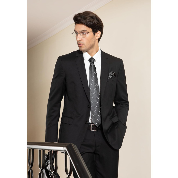 Чоловіча краватка HISDERN з кишеньковим хустинкою в горошок. Класичний стиль для весілля, ділових зустрічей. Чорно-білий комплект, універсальний розмір.