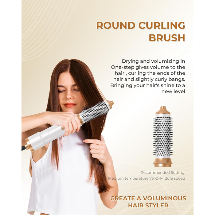 UKLISS 6-в-1 Стайлер для волосся та фен Pro, Набір для сушки та укладки, Автоматична плойка для локонів, Випрямляч для волосся, Іонний фен, Airbrush стайлер, Подарунковий набір для жінок, Блакитний (Weiß Pro)