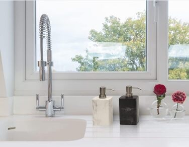 Набір дозатора для мила в ванну кімнату, чорний та білий, стиль мармуру, з нержавіючою срібною помпою, декоративний дозатор для рідкого мила та лосьйону, багаторазовий, квадратний, для кухні, 450 мл