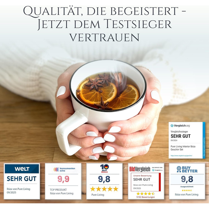 Набір посуду з порцеляни Pure Living на 6 осіб (24 шт.) з чорним контуром, білий, Tafelservice, TESTSIEGER