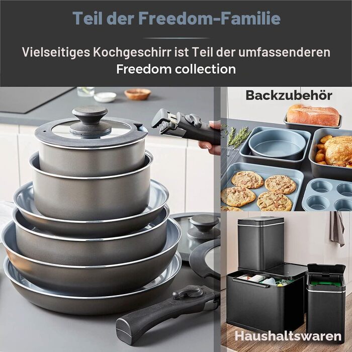 Набір посуду Tower Freedom T800201 з керамічним покриттям Cerasure, 7 предметів, графітовий, алюміній, зі знімною ручкою та можливістю штабелювання