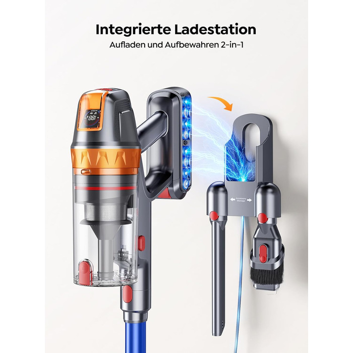 SMOTURE Бездротовий пилосос 650W, 50KPA, для видалення шерсті тварин, 60 хв роботи, самостійна підставка, зарядка на стіні, автоматичний режим для килима/підлоги