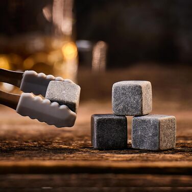 Набір для віскі WHISISKEY: 18 каменів та щипці - подарунок для чоловіка, аксесуари для віскі, багаторазові кубики льоду