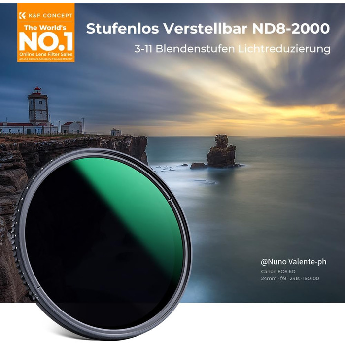 Фільтр ND K&F Concept Nano-D Serie 82mm, змінний (ND8-2000), 3-11 ступенів затемнення