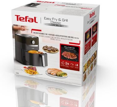 Tefal EY5018 Easy Fry & Grill Classic Hot Air Fryer | 2-in-1 Technology (Air Fryer and Grill) | XL | 4.2 Liter for 6 Portions | 1550 Watts | Energy-Saving | Oil-Free | Healthy Fryer | Black