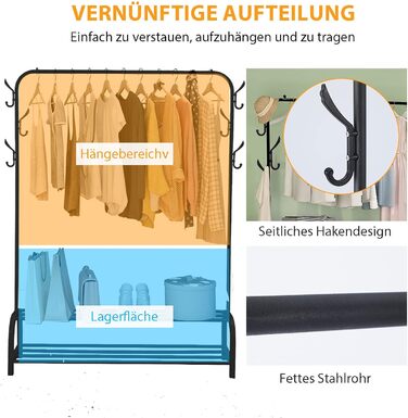 ColdShine Clothes Rack Metal Freestanding Clothes Rack Stable Clothes Rod with Shelf Coat Rack for Coats, Skirts, Shirts, Sweaters, Black