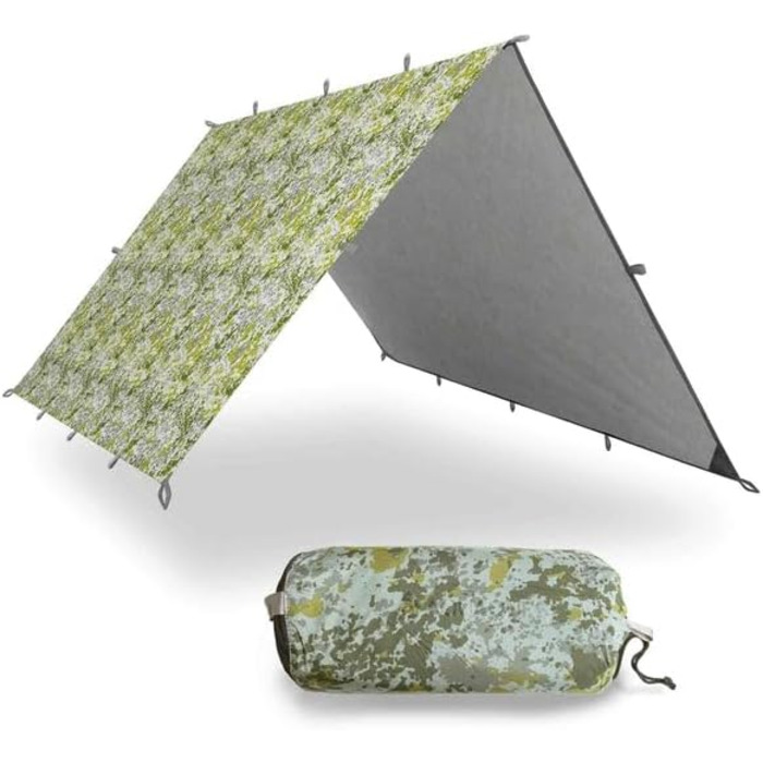 AquaQuest Safari Waterproof Camping Tarp - Lightweight Sun & Rain Shelter for Hiking, Backpacking & Hammocks (3x2m, Rock Camo)