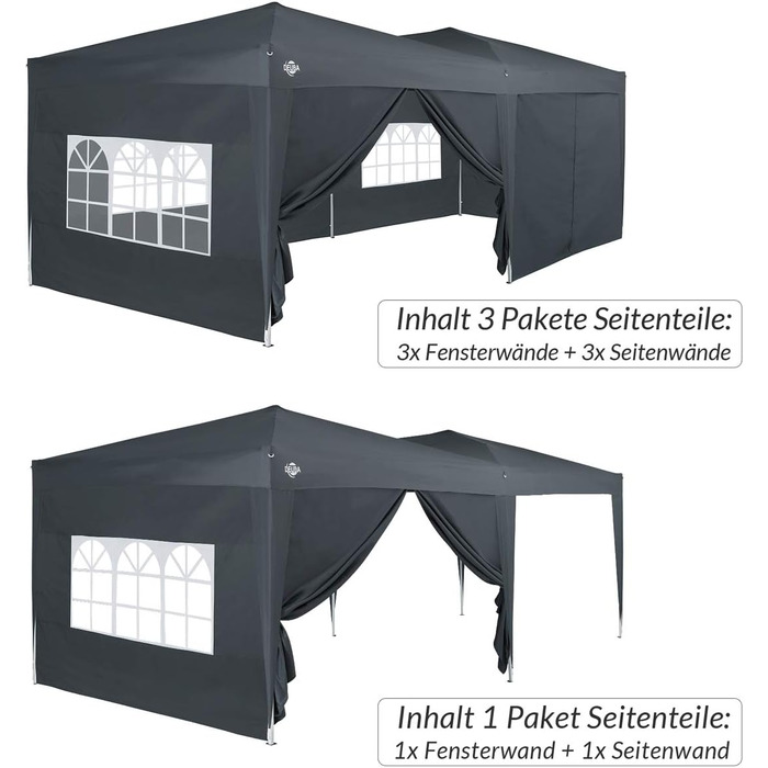 Deuba® 2-piece side walls, each 3x2 m (approx. 9.8 x 6.6 ft), water-resistant, side windows with zipper, tie-down straps, gazebo, pop-up tent, party tent, garden tent, anthracite, 6x3m