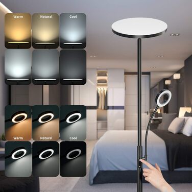 LED-стійка лампа Modlicht 35W з регулюванням яскравості, чорна, 4200LM з пультом ДУ та сенсорним керуванням, 3000-6000K, для вітальні, спальні, офісу
