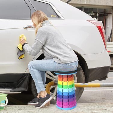 Складний туристичний стільчик Alevmoom, телескопічний, для кемпінгу, риболовлі, BBQ, 600lbs, колір: сіро-зелений (райдужний)