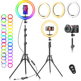 LED кільцева лампа з штативом для смартфона 10 дюймів, 40 RGB режимів, регульована яскравість, для селфі, YouTube, фото та відеозйомки
