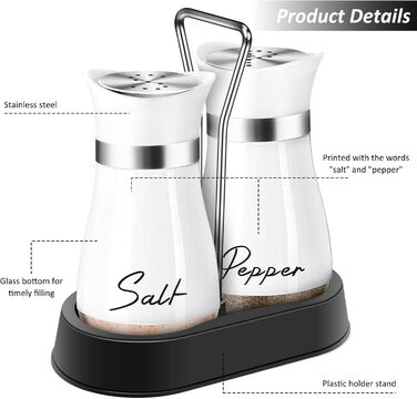 Набір для солі та перцю: солінку та перцінку з нержавіючої сталі та скла, куховий аксесуар, контейнери для спецій чорного та білого кольорів, для кухні, в дорогу, кемпінг, барбекю, багаторазове наповнення