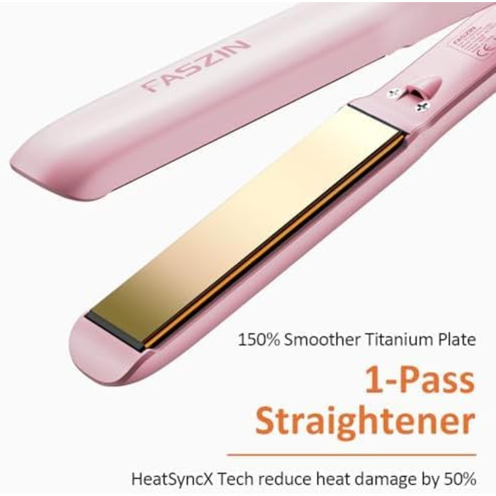 Випрямляч для волосся з титановими пластинами, іонізація, швидкий нагрів 20s, LCD-дисплей, універсальна напруга, 2-в-1 (локен/випрямляч), рожевий