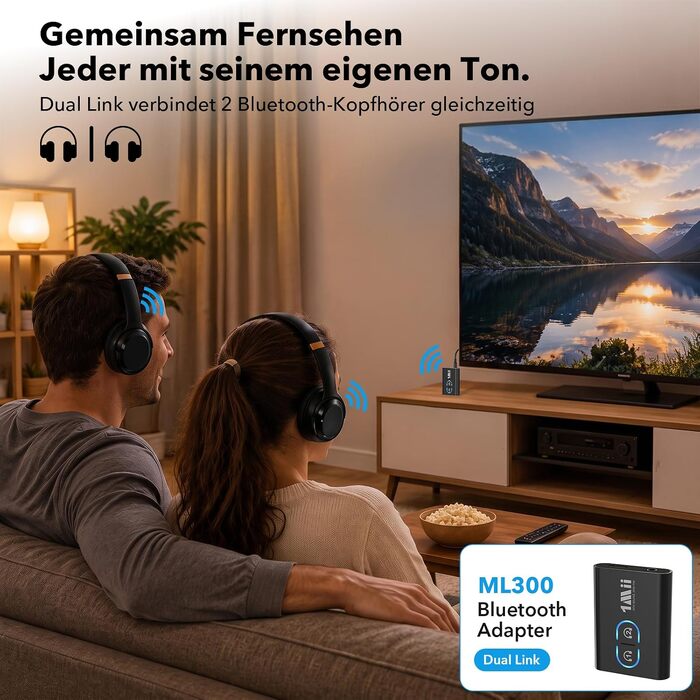Bluetooth адаптер 1Mii ML300 для ТБ та навушників, трансмітер та ресивер, чорний
