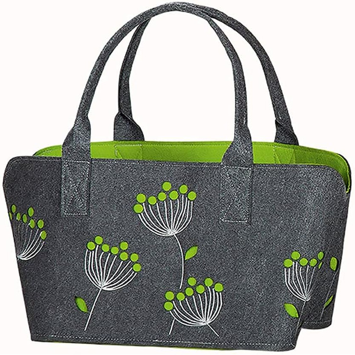 GILDE Felt Bag Dill Flower, 41 cm, Shopping Bag/Wooden Bag/Beach Bag - tear-resistant & carries a lot of weight - safely cushions your purchases and has plenty of storage space (Dark Grey)