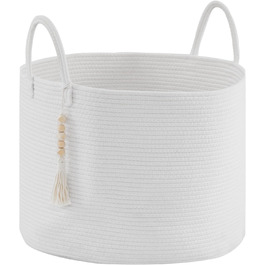 YOUDENOVA Woven Laundry Basket Large 65L Basket Storage Basket Blanket Toy Basket for Living Room Children's Room Storage Basket Laundry Collector 50x33 White