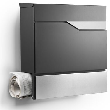 Поштовий ящик настінний Modern Manhattan антрацит RAL 7016 з газетницею та гравіюванням (без гравіювання). Нержавіюча сталь, стійкий до УФ-випромінювання