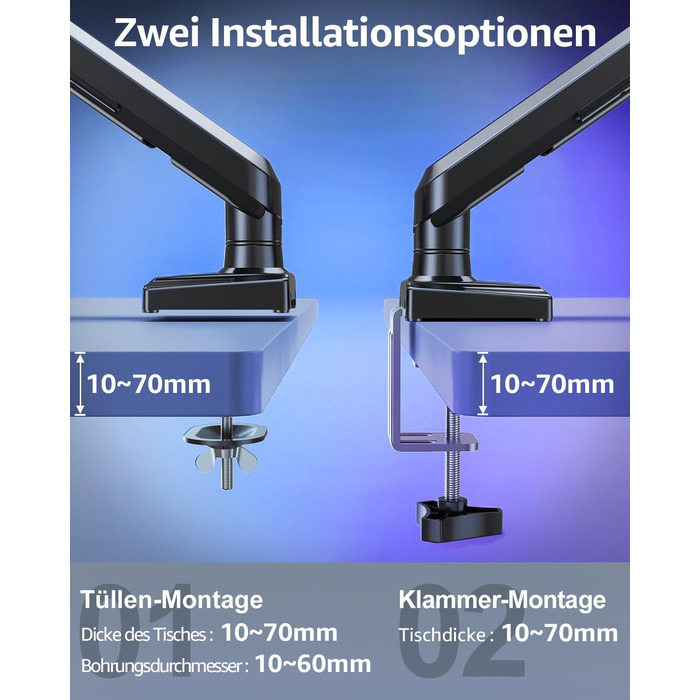 Тримач для монітора ELIVED EV6012W для 2 моніторів (13-32 дюйми), чорний, VESA 75/100mm, газ-амортизатор, регульований