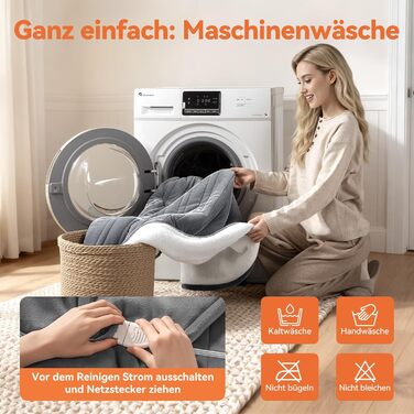 Електрична гріюча ковдра з 9 зон нагріву, таймером та функцією пам'яті, 160x120 см. Двостороння фланель та штучне хутро. Для 1 особи/дивану