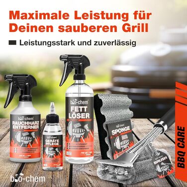 Bio-Chem Grill and Oven Cleaning Set, 5-Piece - Powerful Grill Cleaner & Care including Grill Brush + Grill Sponge - For Gas Grill, Oven, Stainless Steel, Cast Iron, Smoker, and more - Made in DE