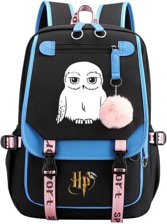 Великий шкільний рюкзак для дівчат, рюкзак з совою, рюкзак Harry Magic для підлітків, набір для учнів 7-15 класів (46 x 29 x 16 см, синій)