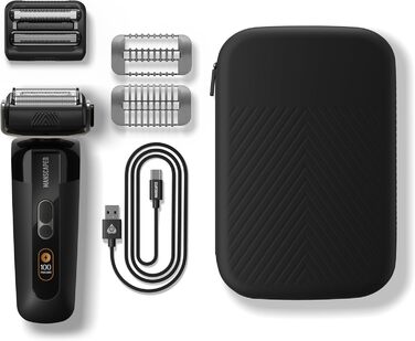 MANSCAPED® The Chairman™ PRO Electric Shaver, Razor with Two Interchangeable SkinSafe® Attachments, Shaver for Men with 4 Shaving Elements and a Stubble Trimmer, Battery-Powered, with Safety Lock