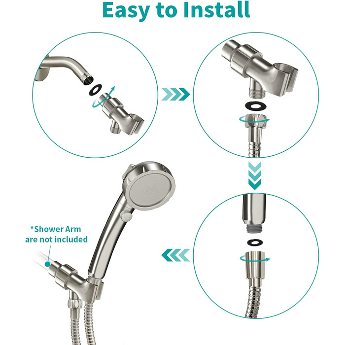 MIAOHUI Modern Handheld Showerhead with On/Off Switch, High-Pressure Showerhead with Handheld, 3 Spray Settings, Detachable Showerhead with Hose, Adjustable Shower Holder (Brushed Nickel)