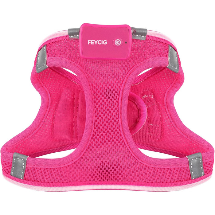 Світлодіодне шлейка для собак з підзарядкою - світлотехнічна та світловідбиваюча для цуценят, собак середніх розмірів, нагрудна шлейка, дихаюча шлейка (рожева, L)