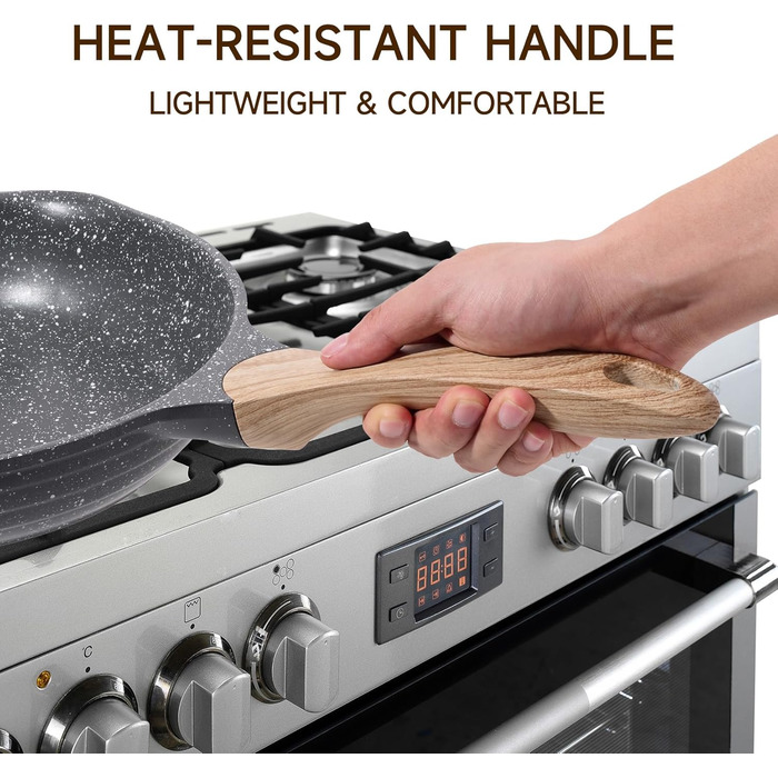 Набір сковорідок JEETEE 6 шт. з кришкою, антипригарне покриття, для всіх плит, індукційні, з кованого алюмінію, PFOA-free (Black, 20/24/28 см)