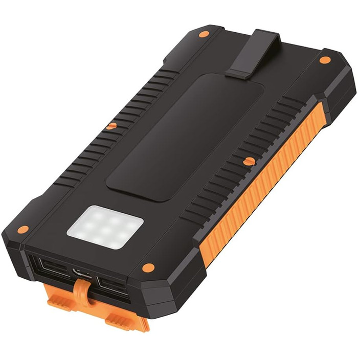 Портативний зарядний пристрій Solar Powerbank 8000 mAh з ліхтариком, чорно-помаранчевий, заряджає 2 пристрої (2x USB Type-A)