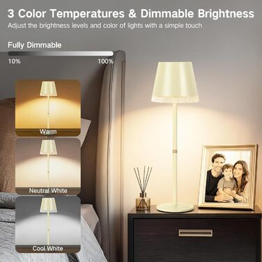 Світлодіодна настільна лампа OUTON бездротова з акумулятором, USB-C, 4000mAh, 3 режими світла, диммування, сенсорне управління, зелений (бежевий - 2 шт)