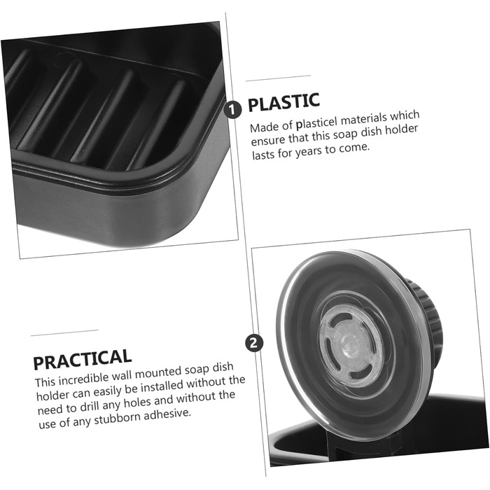 Настінний диспенсер для мила з присосками, мильниця, тримач для ванної кімнати та кухні, без інструментів, міцний та простий у встановленні, чорний