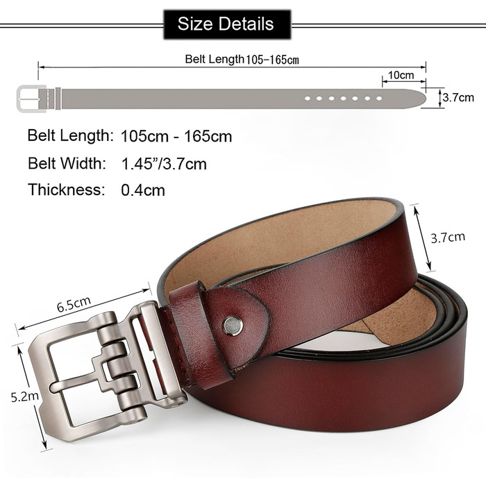 Чоловічий шкіряний ремінь JingHao, ширина 38 мм, довжина 110-170 см, універсальний, з дизайнерською пряжкою, чорний/коричневий, для великої талії (34'-36')
