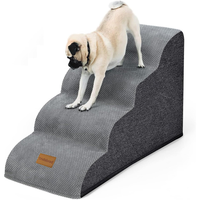 Сходинки для собак: широкі, 4 сходинки, 50 см, для маленьких собак, з високощільним пінопластом, знімний чохол, неслизьке дно, 51x72x41 см