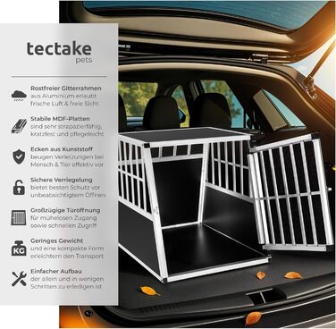 Транспортна переноска для собак tectake® XL, алюмінієва, для 2 собак, 97 x 90 x 69,5 см