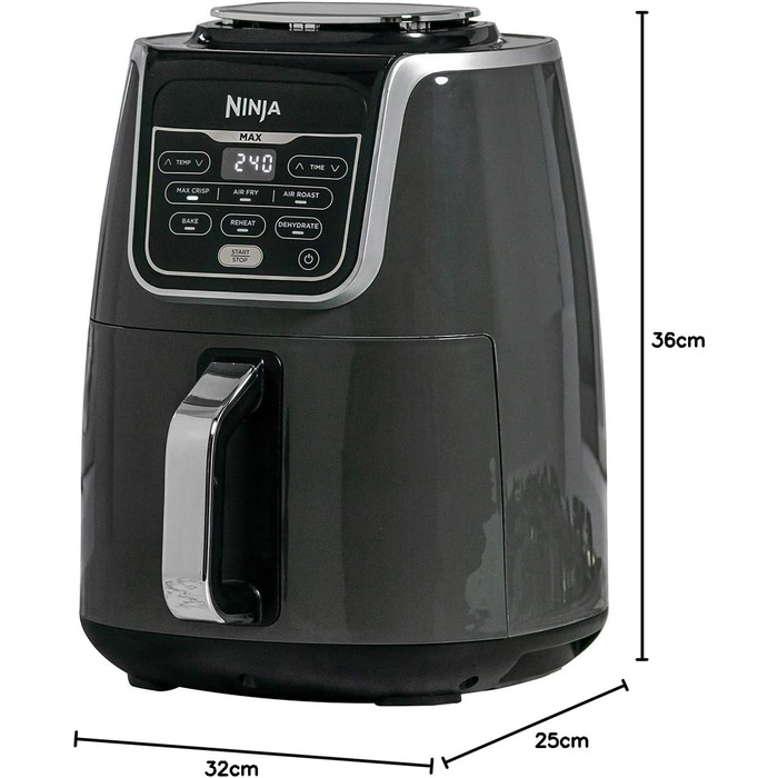 Фритюрниця Ninja AF160UK MAX, 5.2 л, 6-в-1, без олії, Air Fry, Max Crisp, для смаження, випікання, розігріву, дегідратації, сімейна, цифрова, приготування з заморожених продуктів, з антипригарним покриттям