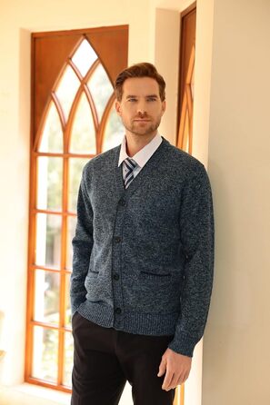 Чоловічий в'язаний кардиган Allthemen з V-подібним вирізом, з підкладкою та ґудзиками, грубий в'язаний светр, тепла перехідна куртка для чоловіків (4XL, сірий+блакитний)