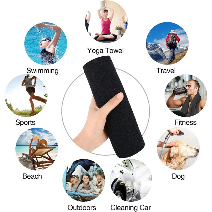 Рушник мікрофібра Sunland: спортивний, для подорожей, 40x80 см, чорний, швидковисихаючий