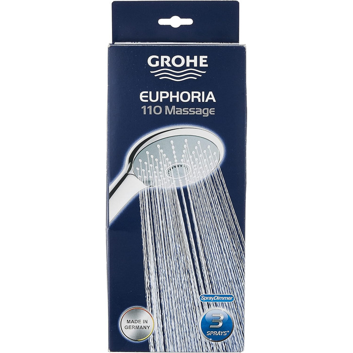 GROHE Euphoria 110 Massage Hand Shower (3 Spray Patterns, Anti-Limescale System, with Spray Dimmer), Chrome, 27221000