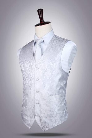 Костюм-трійка HISDERN: жилет, краватка, нагрудна хустинка з квітковим принтом, жаккард, білий. Ідеальний для весілля та урочистих подій.