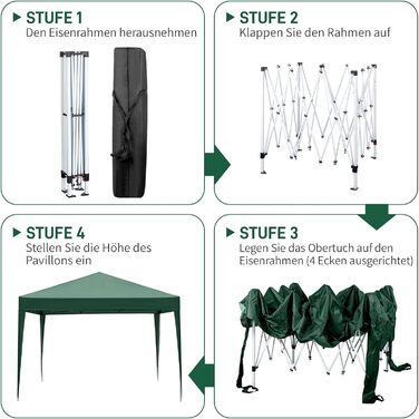 LEADZM 3x3m Pavilion, Pop-up Folding Pavilion, Stable, Waterproof, Steel Frame, Adjustable Height, UV Protection 50+, Garden Tent, Party Tent, for Garden, Party, Camping (Green)