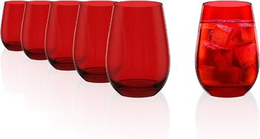 Stölzle Lausitz ELEMENTS Glasses 465 ml Red I Drinking Glasses 6-Piece Set I Dishwasher-Safe Glass Set I High Impact Resistance I Universal Glasses as Water Glasses, Juice Glasses, Whiskey Glasses