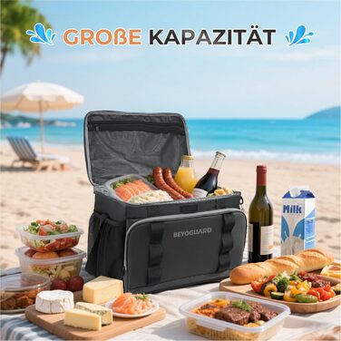 30L Cooler Bag Large Foldable - Cooler Bag for Food & Drinks, Picnic Bag, Insulated Thermal Bag, Car Cooler Bag for Beach/Picnic/Camping/BBQ (Black Handbag)