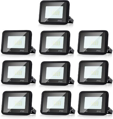 LED Floodlights Outdoor, Pack of 5, IP66 Waterproof Floodlights for Indoor and Outdoor Use, 8500LM Super Bright Outdoor Spotlights, 120 Degree Outdoor Lighting 6000K Cool White Floodlights (10 Pack, 10W)