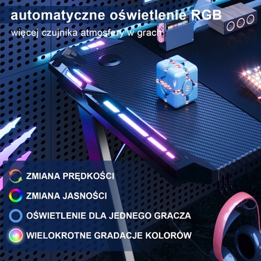 Ігровий стіл чорний з LED-підсвіткою, 120 x 60 см, з підстаканником та гачком