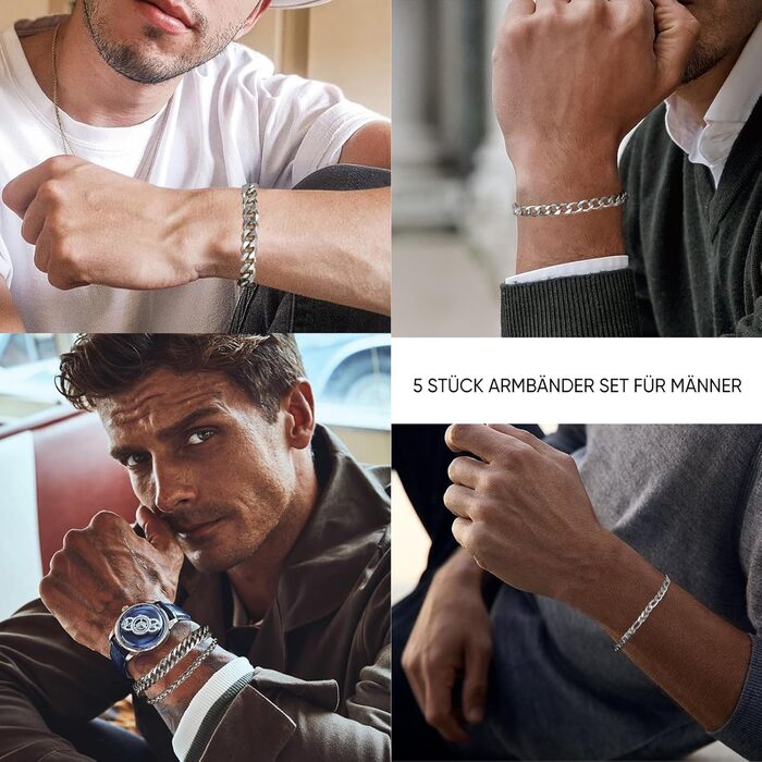 Чоловічий браслет TempBeau: срібно-чорний, з нержавіючої сталі, 19/21 см, панцерна ланцюг, стильний аксесуар для чоловіків, подарунок для тата/друга