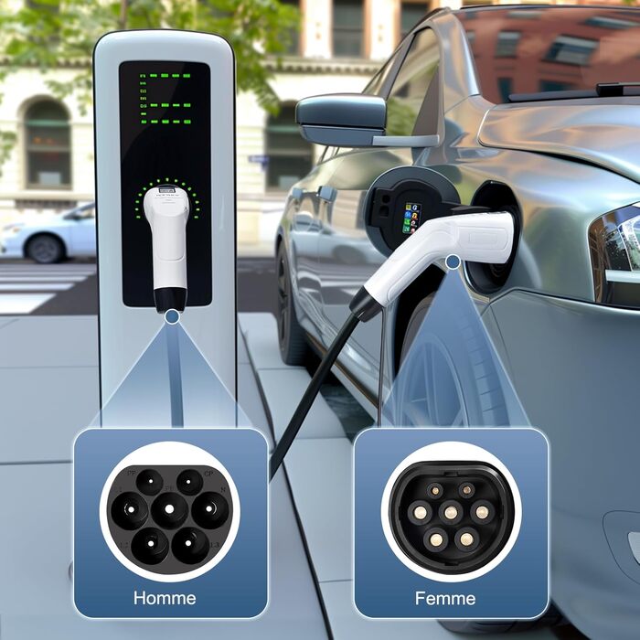 Кабель для зарядки електромобіля Type 2 (22kW, 32A, 5M) з варіатором напруги 3-фазний, з сумкою, для Tesla, e-Golf, ID.3, i3 (TÜV/CE/IP65)