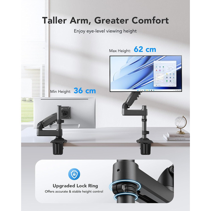 Кріплення для монітора HUANUO 13-32 дюймів, гнучкий кронштейн для LCD/LED екрану, газ-амортизатор, поворот 360°, VESA 75/100, вантажопідйомність 2-9 кг