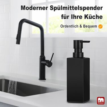 Диспенсер для мила GMISUN для ванної кімнати та кухні, 350 мл, чорний скляний, з піддоном та водонепроникними етикетками